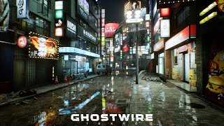 Shibuya Alleyway Ambience  Ghostwire Tokyo  Rainfall Gentle Wind Thunderstorm [upl. by Nylireg]