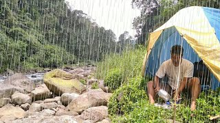 solo camping during heavy rain and storms on the edge of a beautiful river enjoy the sound of river [upl. by Bigot]