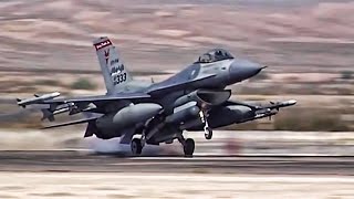 F16 Fighter Jets Preflight  TakeoffLanding At Nellis AFB [upl. by Wrand563]