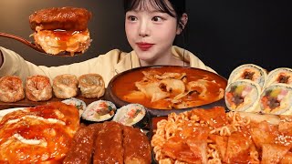 SUB일어나자마자 분식파티 김치수제비 돈까스 라볶이 오므라이스 튀김만두 김밥천국 먹방 꿀조합 Bunsik Mukbang Asmr [upl. by Eneloj]