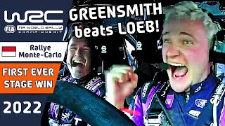 Gus Greensmith beats Loeb to Win his First Ever WRC Rally Stage  WRC Rallye MonteCarlo 2022 [upl. by Harness]