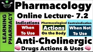 CH 72  AntiCholinergic Drugs  Pharmacological Action  Indications amp Contraindications [upl. by Eidualc]