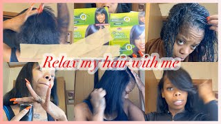 I RELAXED MY HAIR AFTER 7 YEARS OF BEING NATURAL  trim ends amp style  olive miracle No lye Relaxer [upl. by Ashjian]