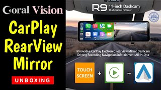 CarPlay RearView Mirror ⚡ Coral Vision R9 ⚡ UNBOXING REVIEW [upl. by Follmer]