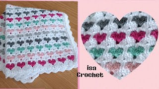 Tuto couvertureplaid quotpetits coeursquot avec des restes de laine au crochet 😍 isacrochet [upl. by Llewoh]