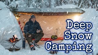 Deep Snow Solo Camping  Survival Shelter  Snow Storm [upl. by Fern]