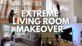 EXTREME LIVING ROOM MAKEOVER  DIY PROJECTS NEW FURNITURE RENTER FRIENDLY TIPS [upl. by Per]