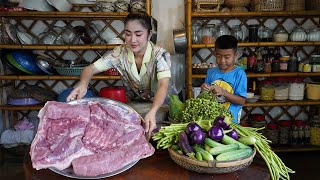 Sreypov Life Show Fresh vegetables around home is harvested for cooking  Family food cooking [upl. by Cone]