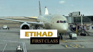 ETIHAD AIRWAYS FIRST CLASS Abu Dhabi to London EY17 Boeing 787 9 [upl. by Audrye]