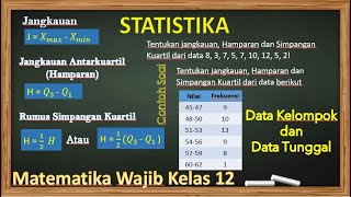 Simpangan Kuartil Jangkauan Jangkauan Antarkuartil  Hamparan  Data Tunggal dan Data Kelompok [upl. by Rubenstein]