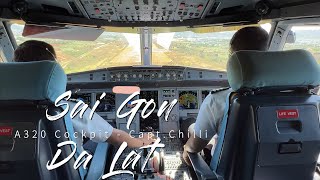 A320 Cockpit takeoff and landing Sai Gon  Da Lat [upl. by Nylac]