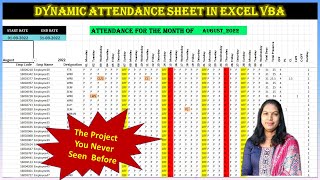 Dynamic Attendance Sheet In Excel VBA  with Sunday and Holiday Highlight [upl. by Tunnell181]