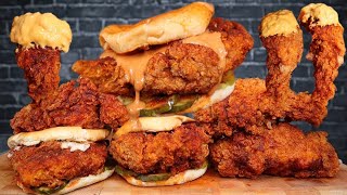 ASMR NASHVILLE HOT CHICKEN SANDWICHES AND NASHVILLE HOT CHICKEN TENDERS WITH CHEESE SAUCE MUKBANG [upl. by Risa]