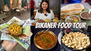 Best BIKANER Food Tour  Kachori Papad Ki Sabzi Aloo Puri Malai Ghewar amp More [upl. by Eikcuhc423]