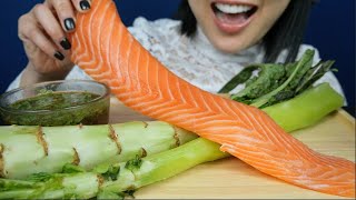 GIANT SALMON  FRESH LETTUCE STEAM ASMR EATING SOUNDS NO TALKING  SASASMR [upl. by Slaughter]