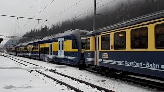 Berner Oberland Bahn mit gemischter Komp abfahrt in Interlaken Ost [upl. by Cirdahc]