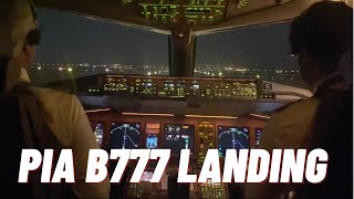 PIA B777 FLIGHT DECK LANDING  PIA B777 landing in Madinah  KHIMED  PK743  APBHX [upl. by Aihsenad969]