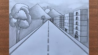 How to Draw a City Road Scenery in 1Point Perspective [upl. by Arotal930]