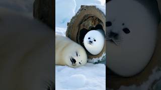 Closeup camera of the survival of harp seal pups with their mother in the harsh Arctic region [upl. by Etep]