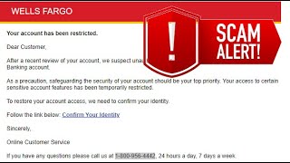 Suspicious Bank Email RESTORE ACCOUNT ACCESS Confirm Identity Wells Fargo Chase of America Real Fake [upl. by Resor259]