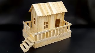 How to make ice cream stick mini house  Simple popsicle stick house [upl. by Trebeh]