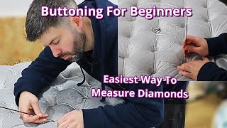 DEEP BUTTONING TECHNIQUES FOR BEGINNERS  HOW TO MEASURE DIAMONDS IN UPHOLSTERY  FaceliftInteriors [upl. by Celestyna715]