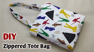 Easy Tote Bag  Zippered Tote Bag Tutorial  Simple Tote Bag With Lining  Shopping Bag  Cloth Bag [upl. by Angele]