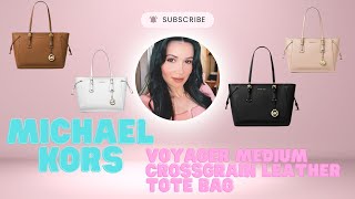 Michael Kors Voyager Medium Crossgrain Leather Tote Bag Unboxing Feb 2023  Black [upl. by Ynnep472]