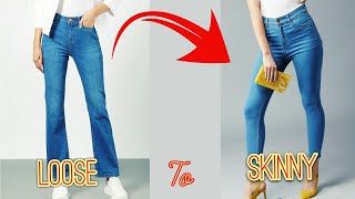 👖 DIY Old Loose Jeans To Skinny Jeans  Ankle Fit Skinny Convert Loose big baggy Jeans to Skinny Fit [upl. by Ahserak]