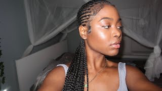 how to do straight backfeedins braids on yourself  how to start off knotless VLOGMAS DAY3 [upl. by Kial]