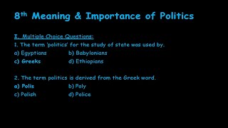 Class 8 Meaning and Importance of Politics  Class 8  Classwork  Notes [upl. by Kieryt]