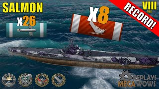 SUPER RECORD SUBMARINE Salmon 8 Kills amp 153k Damage  World of Warships Gameplay [upl. by Alathia]