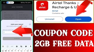 Airtel Free data tricks  Airtel coupon code  Airtel Coupon Code Airtel Free Data Code  2GB fre [upl. by Shirl322]