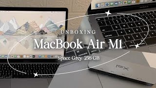 Aesthetic Unboxing MacBook Air M1 8256GB  Space Grey 💻🍃 [upl. by Nilek]