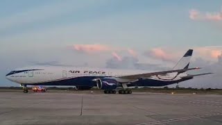 Air Peace b777300 Inaugural arrival and water salute in Antigua [upl. by Cirdor]