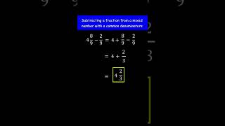 4 89  29   Subtract the fraction from the mixed number with like denominatorsno borrowing [upl. by Yecnay3]