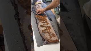 Burl Walnut Slab getting a finish ambrosia burl walnut woodworking liveedge slab [upl. by Anzovin]