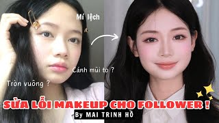 SỬA LỖI MAKEUP CHO FOLLOWER  Hướng dẫn makeup Hàn Quốc cho mặt tròn vuông cánh mũi to mí lệch [upl. by Hinckley487]