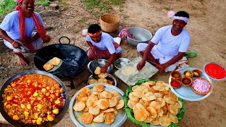 Bengali Favorite Fulko Luchi amp Chicken Kosha Recipe  Village Cooking Luchi amp Chicken Masala [upl. by Ivy]