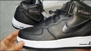 Stussy x Nike Air Force 1 Mid Top Triple Black Shoes [upl. by Silvestro]