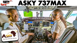 ASKY Cockpit 737MAX to Bamako🇲🇱 Brazzaville🇨🇬 Conakry🇬🇳 Kinshasa🇨🇩 Lomé🇹🇬 [upl. by Ellord]