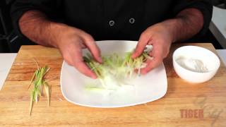 Fried Leek Garnish Recipe by Chef Dangoor  TigerChef [upl. by Selbbep188]