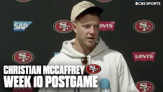 Christian McCaffrey speaks on longawaited return gamesaving block [upl. by Eevets]