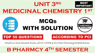 Top 50 MCQs with Solution  Unit 3 Medicinal Chemistry 1  medicinal chemistry pharmacy 4th sem [upl. by Dominga]