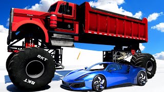 Driving Supercars Under a MONSTER TRUCK on a MOUNTAIN in BeamNG Drive Mods [upl. by Kendal]