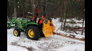 Dropping a Pine Tree with the Uniforest 35m Skidding Winch amp John Deere 3025e [upl. by Rimat999]