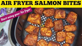 TASTY AIR FRYER BAKED GARLIC BUTTER SALMON BITES RECIPE  HEALTHY AIR FRIED FISH FOR DINNER [upl. by Hirsh]