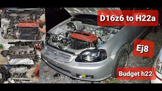 H22 swapping a EK Euro R h22 with a M2y4 using Hasport Mounts The Budgetish EK [upl. by Biddy816]