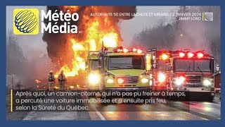 Énorme incendie sur lautoroute 50 près de Lachute [upl. by Nnorahs871]