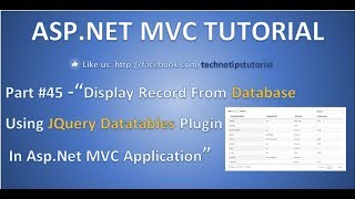 Part 45 Display Record from Database using JQuery DataTables Plugin in ASPNET MVC Application [upl. by Klatt]